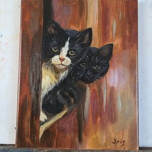 Abstract oil Painting cute Tuxedo Cats